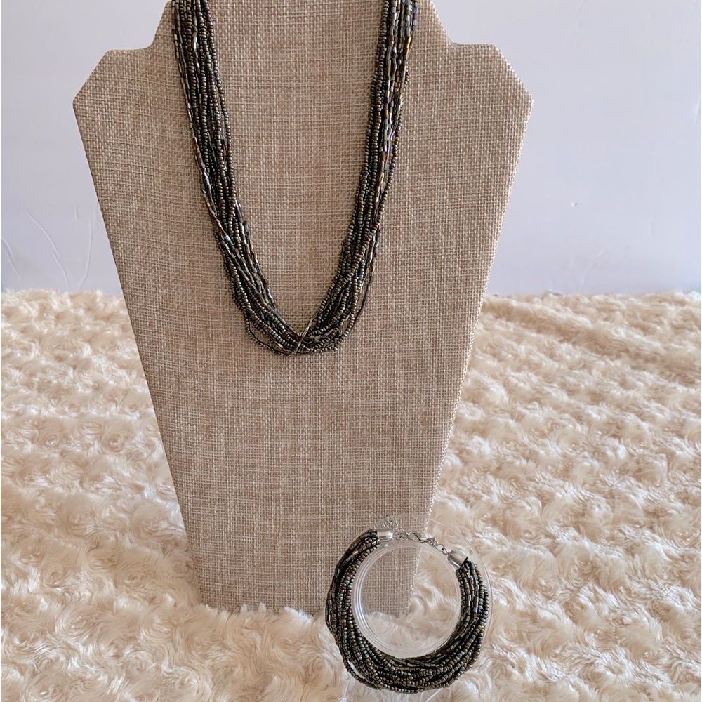 Premier Designs Bronze Multi-Strand Seed Bead Necklace Set